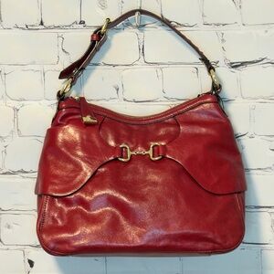 ANTONIO MELANI MARIAH HOBO HORSEBIT GOLD HARDWARE RUBY RED LEATHER HANDBAG